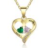 Collar con colgante de pareja de piedra natal simulada de corazón personalizado de plata esterlina