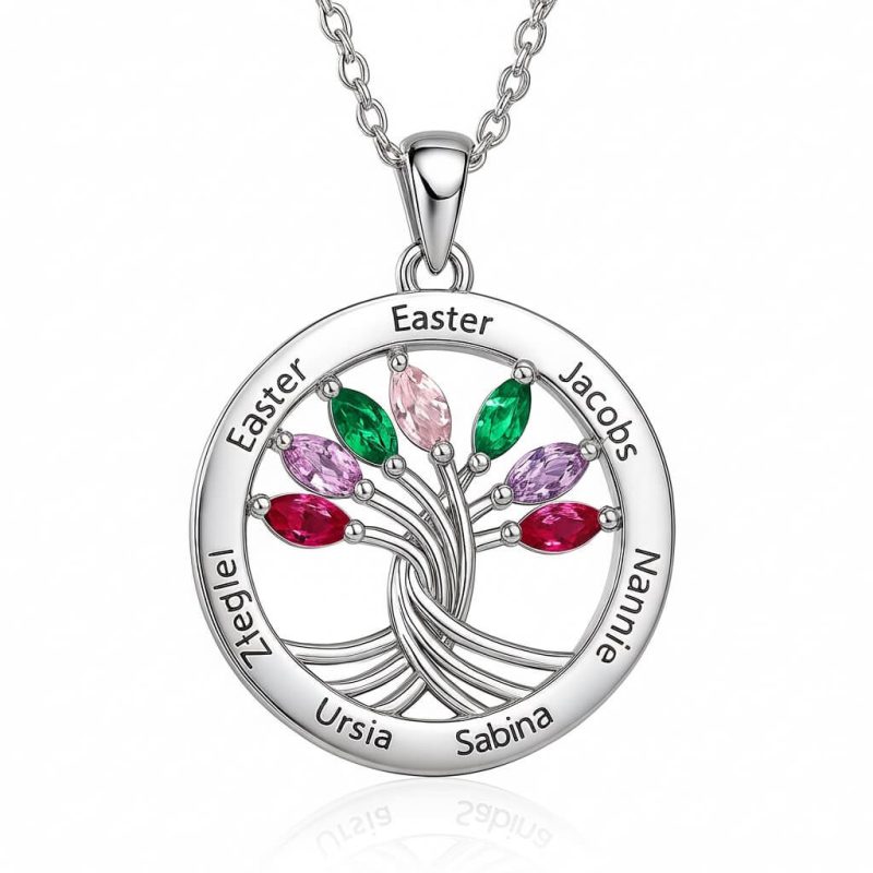 family necklace personalized with 7 engraved names and birthstones ...