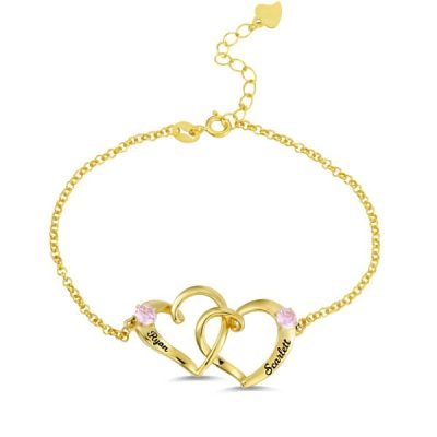 Custom Double Heart Engraved Name Bracelet