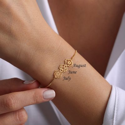 Personalized Birth Flower Bracelet in 925 Sterling Silver