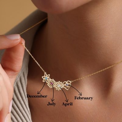 Personalized Birth Flower Necklace in 925 Sterling Silver