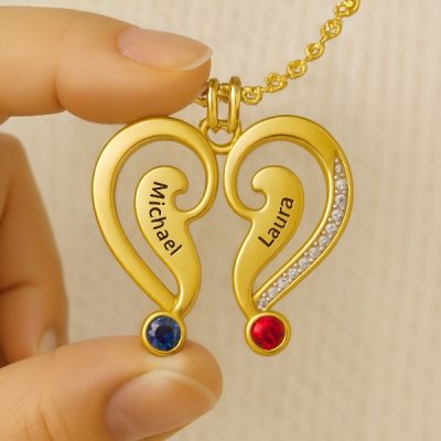 Collier avec pierre de naissance gravée Forever Together