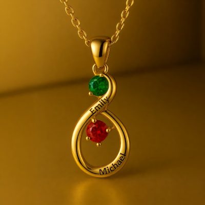 Up-and-Down Attachment Engraved Birthstone Necklace