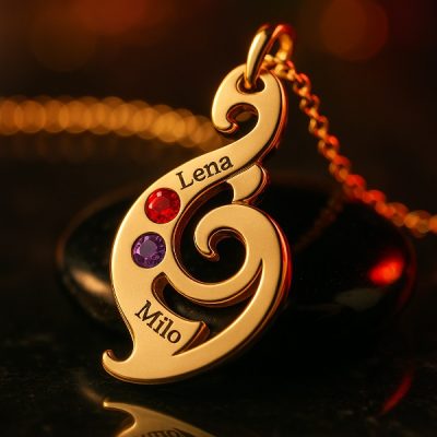 Notes of Love Engraved Birthstone Necklace