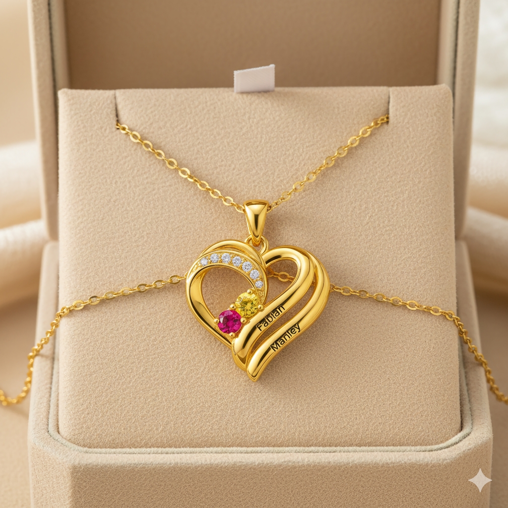 Two Hearts Forever One Necklace with Birthstones - Image 2
