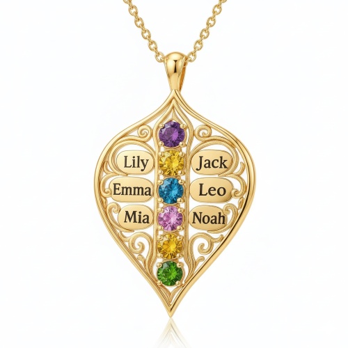 Eternal Family Bond Personalized birthstone  Family Name  necklace