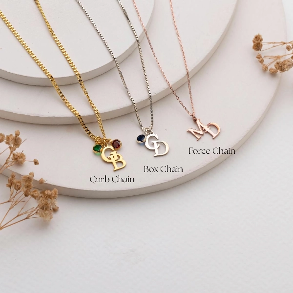 Personalized Two-Initial Necklace with Birthstones - Image 2