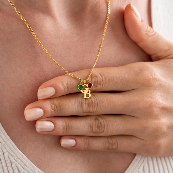 Personalized Two-Initial Necklace with Birthstones - Image 5