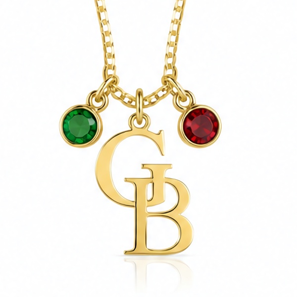 Personalized Two-Initial Necklace with Birthstones - Image 9